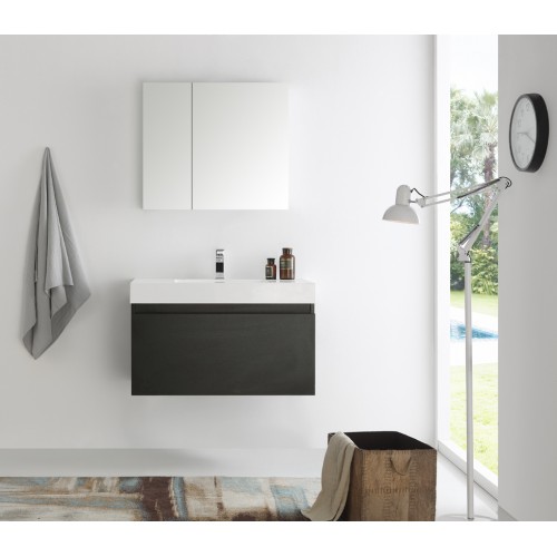 Fresca Mezzo 36 Black Wall Hung Modern Bathroom Vanity w/ Medicine Cabinet