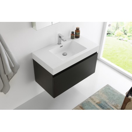 Fresca Mezzo 36 Black Wall Hung Modern Bathroom Vanity w/ Medicine Cabinet