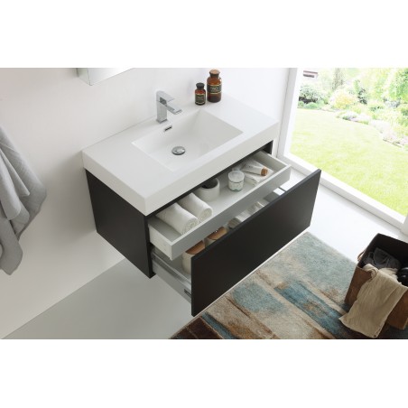 Fresca Mezzo 36 Black Wall Hung Modern Bathroom Vanity w/ Medicine Cabinet