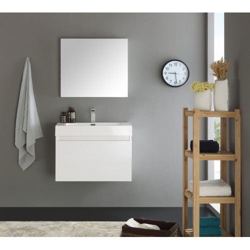 Fresca Mezzo 30 White Wall Hung Modern Bathroom Vanity w/ Medicine Cabinet