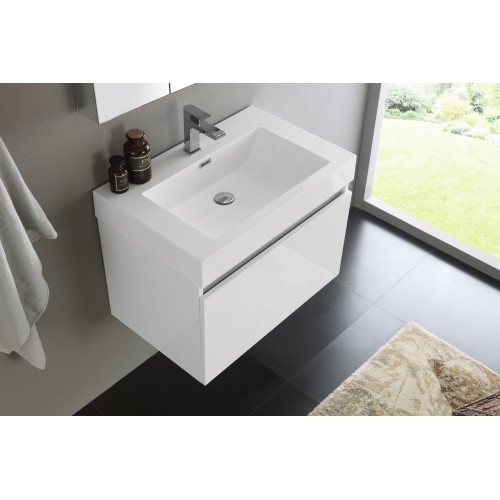 Fresca Mezzo 30 White Wall Hung Modern Bathroom Vanity w/ Medicine Cabinet