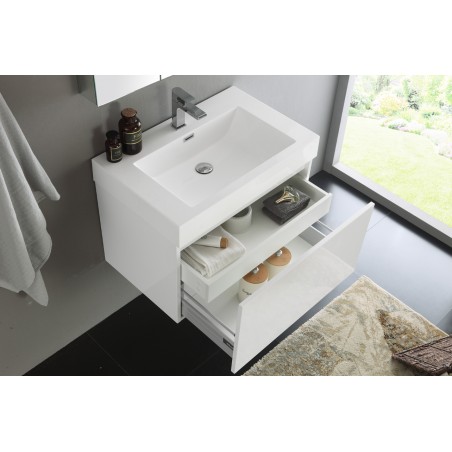 Fresca Mezzo 30 White Wall Hung Modern Bathroom Vanity w/ Medicine Cabinet