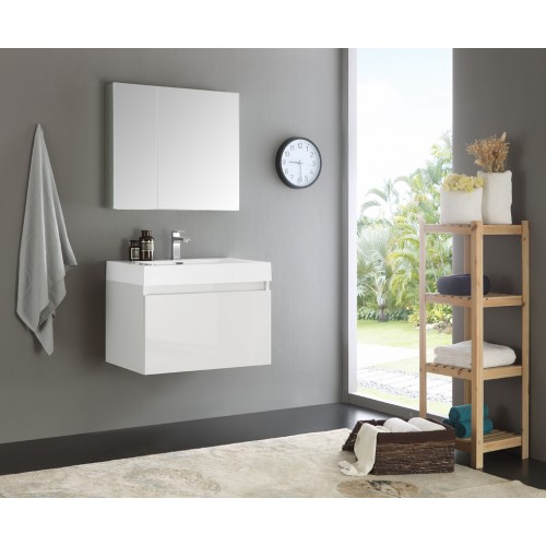 Fresca Mezzo 30 White Wall Hung Modern Bathroom Vanity w/ Medicine Cabinet