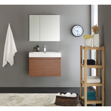 Fresca Mezzo 30 Teak Wall Hung Modern Bathroom Vanity w/ Medicine Cabinet