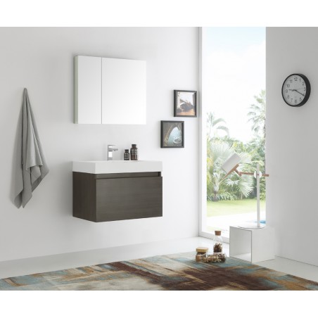 Fresca Mezzo 30 Gray Oak Wall Hung Modern Bathroom Vanity w/ Medicine Cabinet