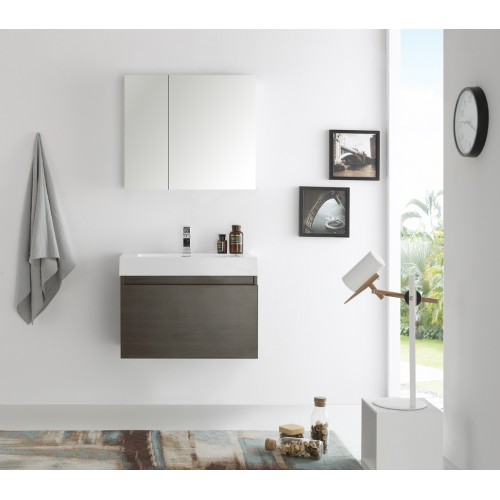 Fresca Mezzo 30 Gray Oak Wall Hung Modern Bathroom Vanity w/ Medicine Cabinet