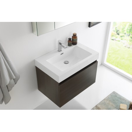 Fresca Mezzo 30 Gray Oak Wall Hung Modern Bathroom Vanity w/ Medicine Cabinet