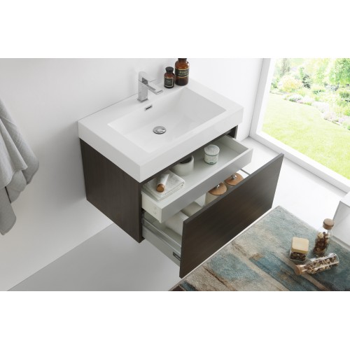 Fresca Mezzo 30 Gray Oak Wall Hung Modern Bathroom Vanity w/ Medicine Cabinet