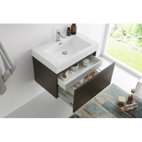 Fresca Mezzo 30 Gray Oak Wall Hung Modern Bathroom Vanity w/ Medicine Cabinet