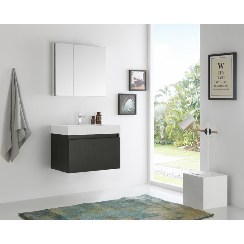 Fresca Mezzo 30 Black Wall Hung Modern Bathroom Vanity w/ Medicine Cabinet