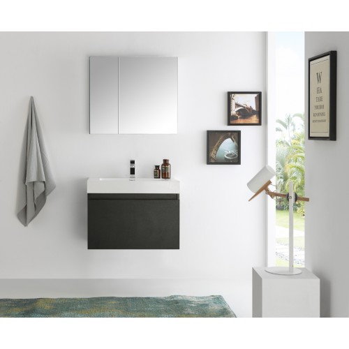 Fresca Mezzo 30 Black Wall Hung Modern Bathroom Vanity w/ Medicine Cabinet