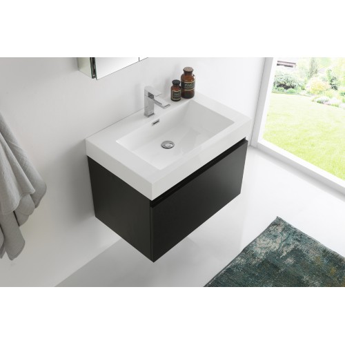 Fresca Mezzo 30 Black Wall Hung Modern Bathroom Vanity w/ Medicine Cabinet