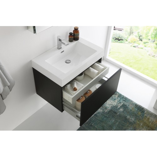 Fresca Mezzo 30 Black Wall Hung Modern Bathroom Vanity w/ Medicine Cabinet