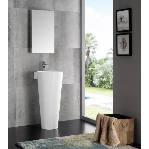 Fresca Messina 16 White Pedestal Sink w Medicine Cabinet - Modern Bathroom Vanity