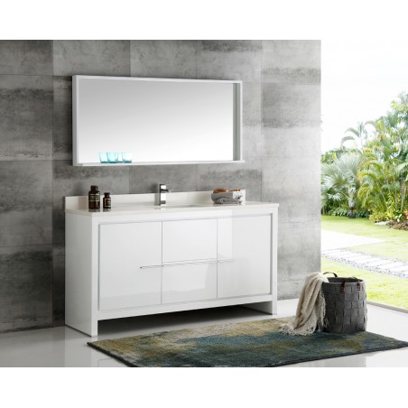 Fresca Allier 60 White Modern Single Sink Bathroom Vanity w/ Mirror