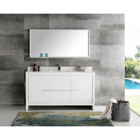 Fresca Allier 60 White Modern Single Sink Bathroom Vanity w/ Mirror