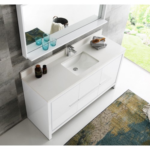 Fresca Allier 60 White Modern Single Sink Bathroom Vanity w/ Mirror