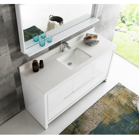 Fresca Allier 60 White Modern Single Sink Bathroom Vanity w/ Mirror