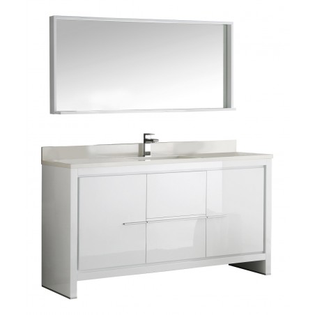 Fresca Allier 60 White Modern Single Sink Bathroom Vanity w/ Mirror