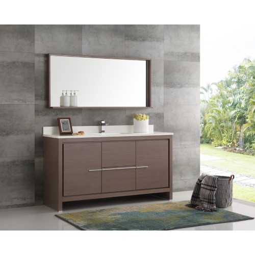 Fresca Allier 60 Gray Oak Modern Single Sink Bathroom Vanity w/ Mirror