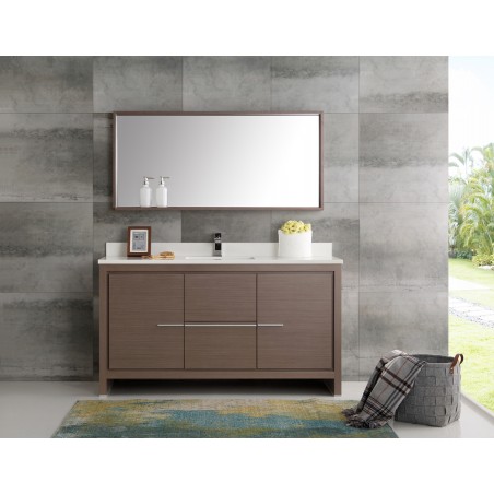 Fresca Allier 60 Gray Oak Modern Single Sink Bathroom Vanity w/ Mirror