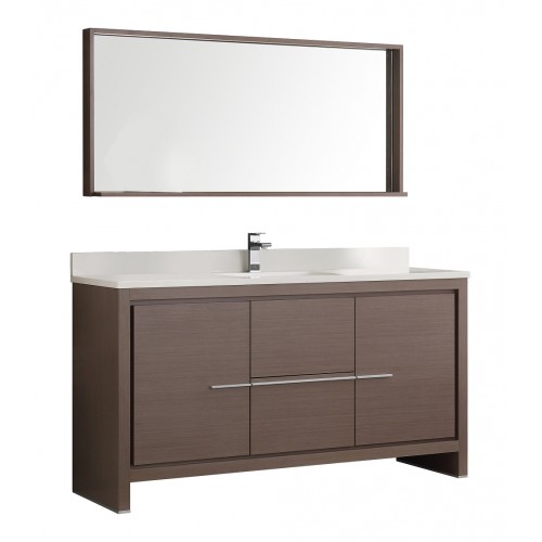 Fresca Allier 60 Gray Oak Modern Single Sink Bathroom Vanity w/ Mirror