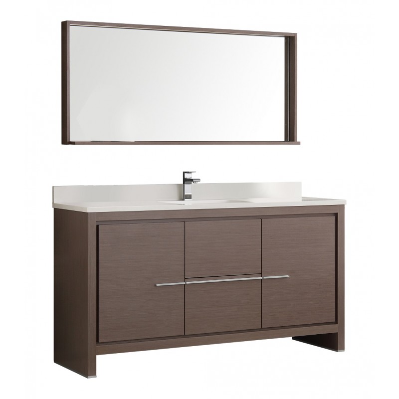 Fresca Allier 60 Gray Oak Modern Single Sink Bathroom Vanity w/ Mirror