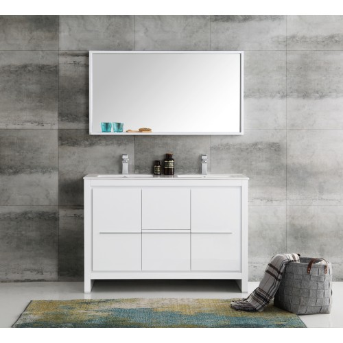 Fresca Allier 48 White Modern Double Sink Bathroom Vanity w/ Mirror