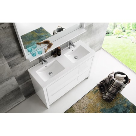 Fresca Allier 48 White Modern Double Sink Bathroom Vanity w/ Mirror