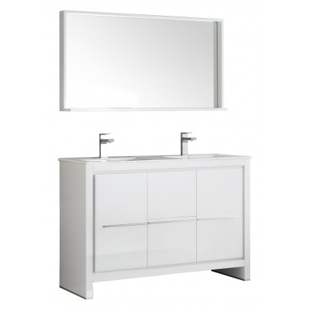 Fresca Allier 48 White Modern Double Sink Bathroom Vanity w/ Mirror