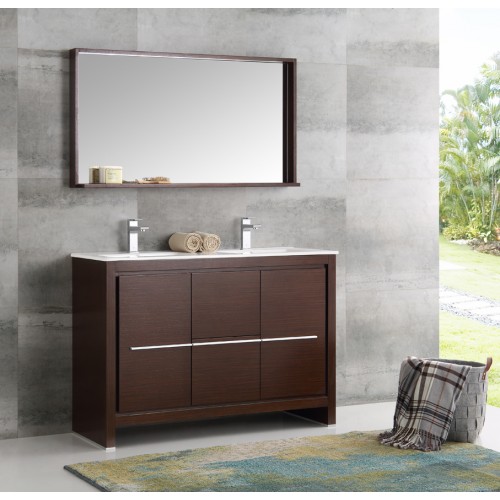 Fresca Allier 48 Wenge Brown Modern Double Sink Bathroom Vanity w/ Mirror