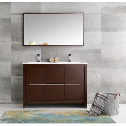 Fresca Allier 48 Wenge Brown Modern Double Sink Bathroom Vanity w/ Mirror