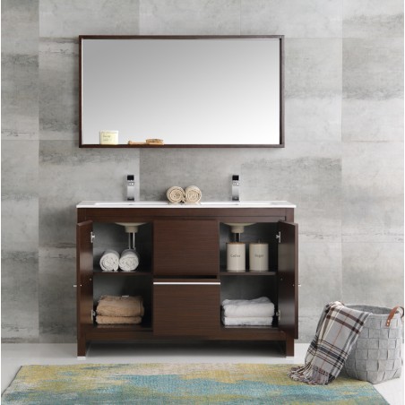 Fresca Allier 48 Wenge Brown Modern Double Sink Bathroom Vanity w/ Mirror