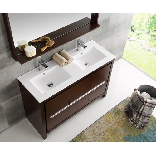 Fresca Allier 48 Wenge Brown Modern Double Sink Bathroom Vanity w/ Mirror