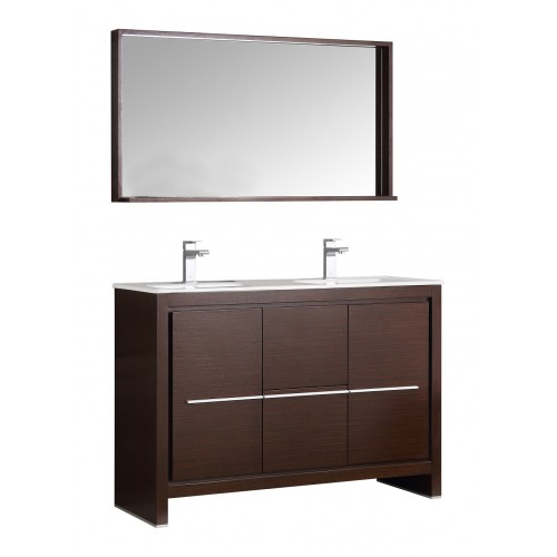 Fresca Allier 48 Wenge Brown Modern Double Sink Bathroom Vanity w/ Mirror