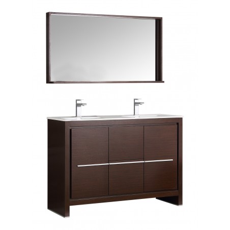 Fresca Allier 48 Wenge Brown Modern Double Sink Bathroom Vanity w/ Mirror