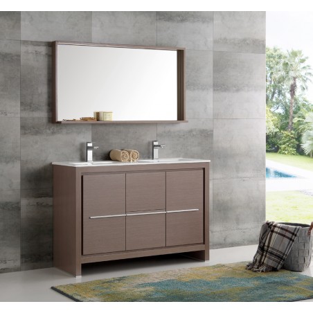 Fresca Allier 48 Gray Oak Modern Double Sink Bathroom Vanity w/ Mirror