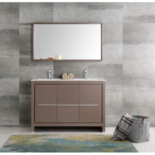 Fresca Allier 48 Gray Oak Modern Double Sink Bathroom Vanity w/ Mirror