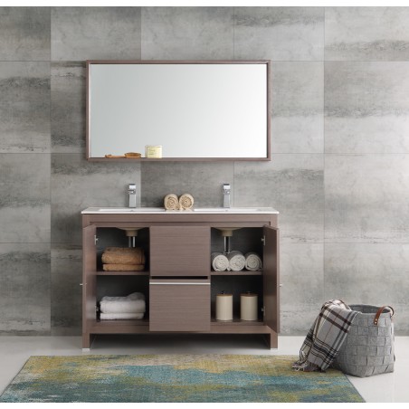 Fresca Allier 48 Gray Oak Modern Double Sink Bathroom Vanity w/ Mirror