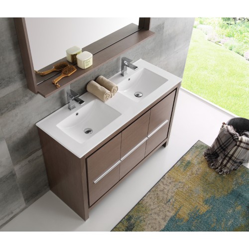 Fresca Allier 48 Gray Oak Modern Double Sink Bathroom Vanity w/ Mirror