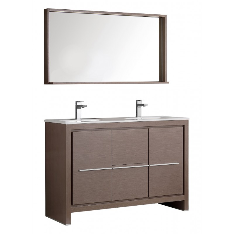 Fresca Allier 48 Gray Oak Modern Double Sink Bathroom Vanity w/ Mirror