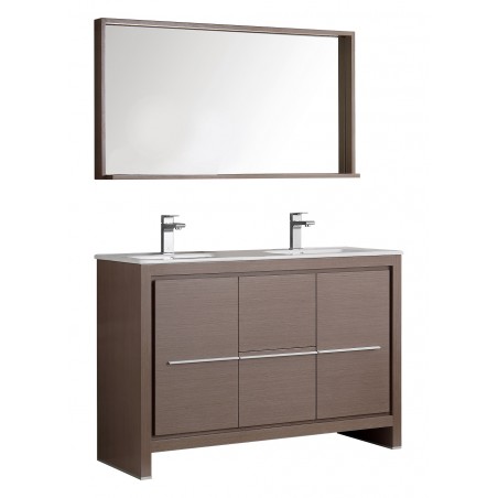 Fresca Allier 48 Gray Oak Modern Double Sink Bathroom Vanity w/ Mirror