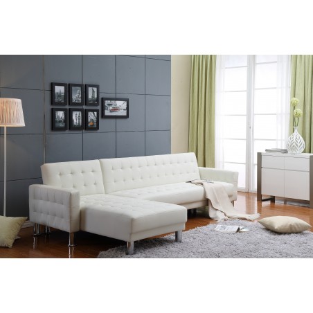 Marsden Tufted Bi-Cast Leather 2-Pieces Sectional Sofa Bed  in White