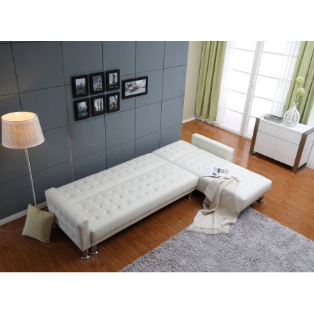 Marsden Tufted Bi-Cast Leather 2-Pieces Sectional Sofa Bed  in White