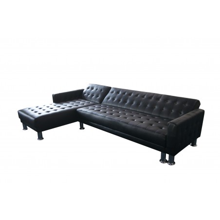 Marsden Tufted Bi-Cast Leather 2-Pieces Sectional Sofa Bed  in Black