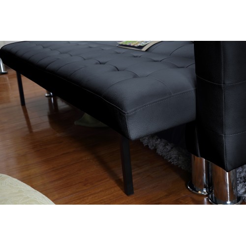 Marsden Tufted Bi-Cast Leather 2-Pieces Sectional Sofa Bed  in Black