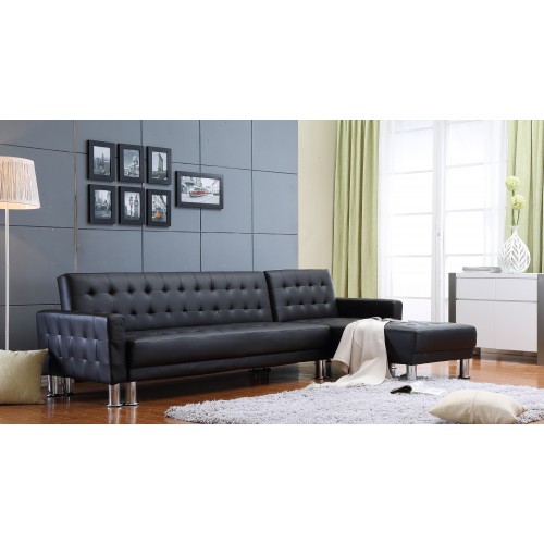 Marsden Tufted Bi-Cast Leather 2-Pieces Sectional Sofa Bed  in Black