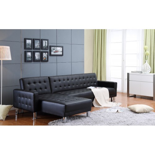 Marsden Tufted Bi-Cast Leather 2-Pieces Sectional Sofa Bed  in Black