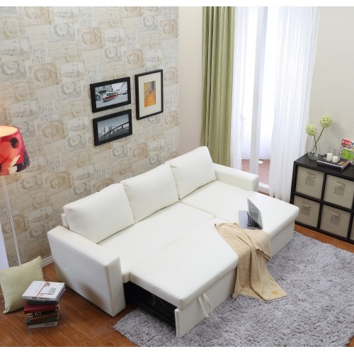 Georgetown  Bi-Cast Leather 2-Pieces Sectional Sofa Bed with Storage in White