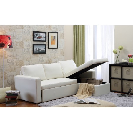 Georgetown  Bi-Cast Leather 2-Pieces Sectional Sofa Bed with Storage in White